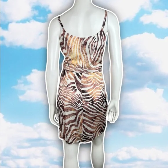 DRESS THE POPULATION Briella Zebra Print Mini Dress Cocktail Party Jungle Safari - Picture 8 of 15